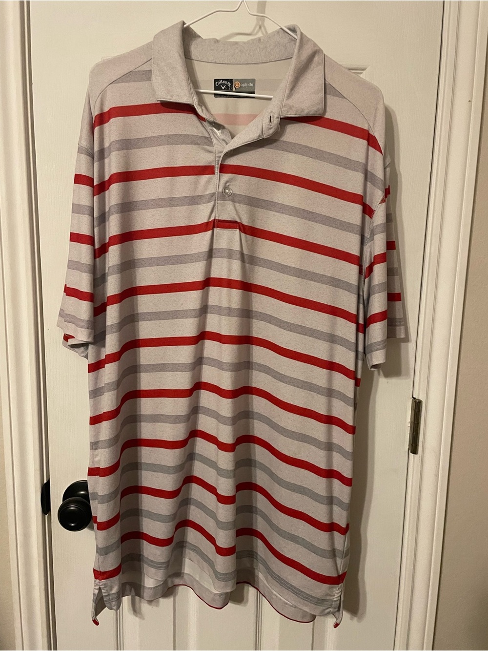 Callaway Men's Polo - Light Gray with Red Stripes